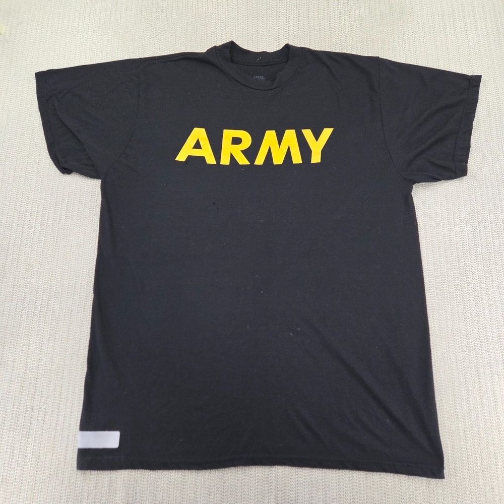 US Army Shirt Mens Large Black Yellow Logo Short Sleeve Physical Training PT